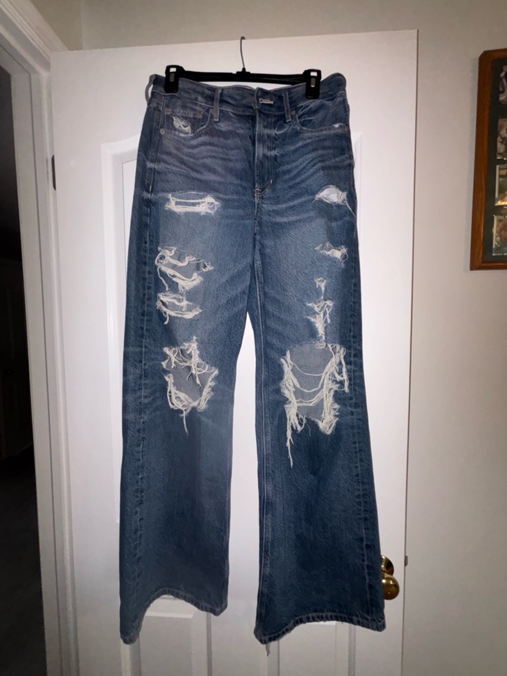 American Eagle Outfitters Ripped Wide-Leg Jeans - Blue